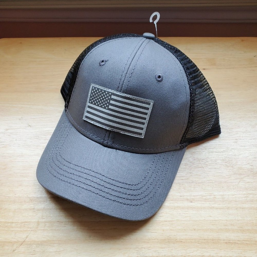 American Flag USA Gray Trucker Style Cap Hat H3‎ Headwear